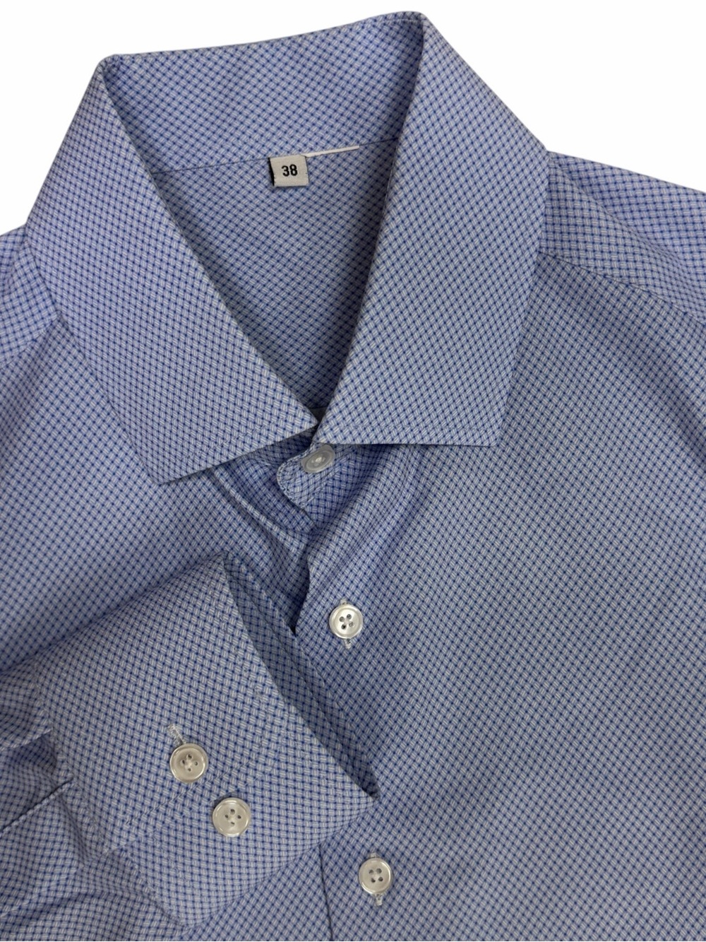 State & Liberty Dress Shirt Mens Small 38 Blue Micro Check Athletic Performance